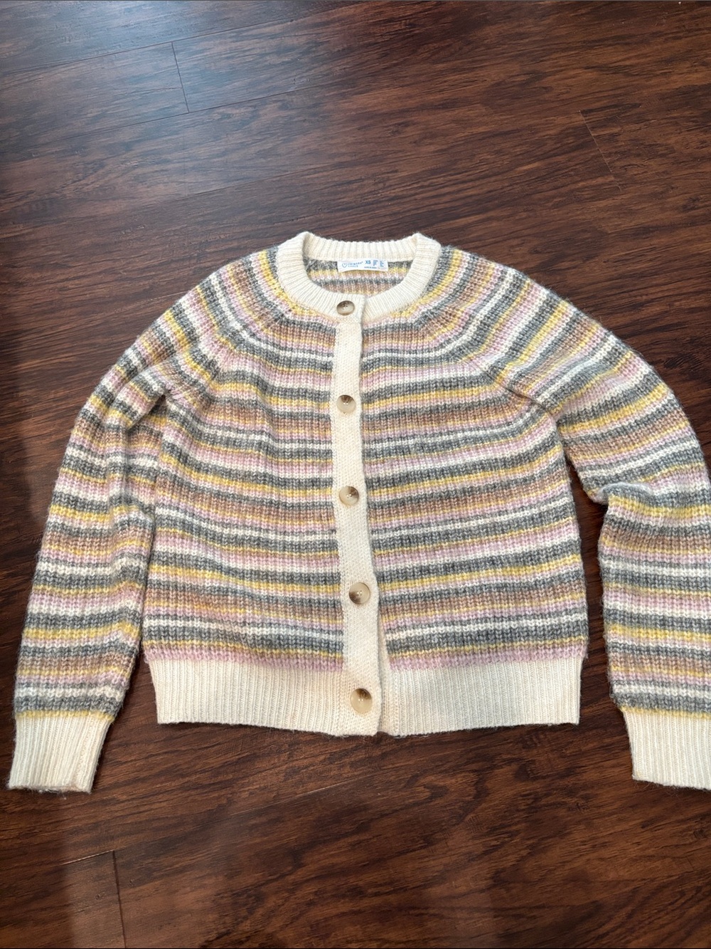Primark Super Soft Striped Cream Multicolor Button-Front Sweater Cardigan